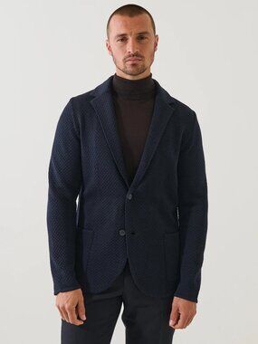 NWT PATRICK ASSARAF Merino Bubble Stitch Two Button Wool Blazer Midnight Blue M